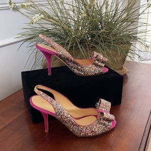 Kate Spade Sparkling Heels with Pink Bow